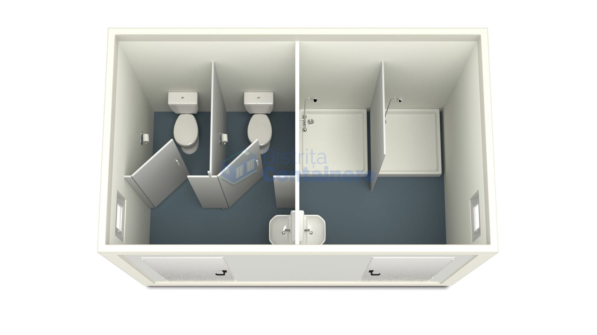 container sanitar bistrita 4metri 2dusuri 2wc alb